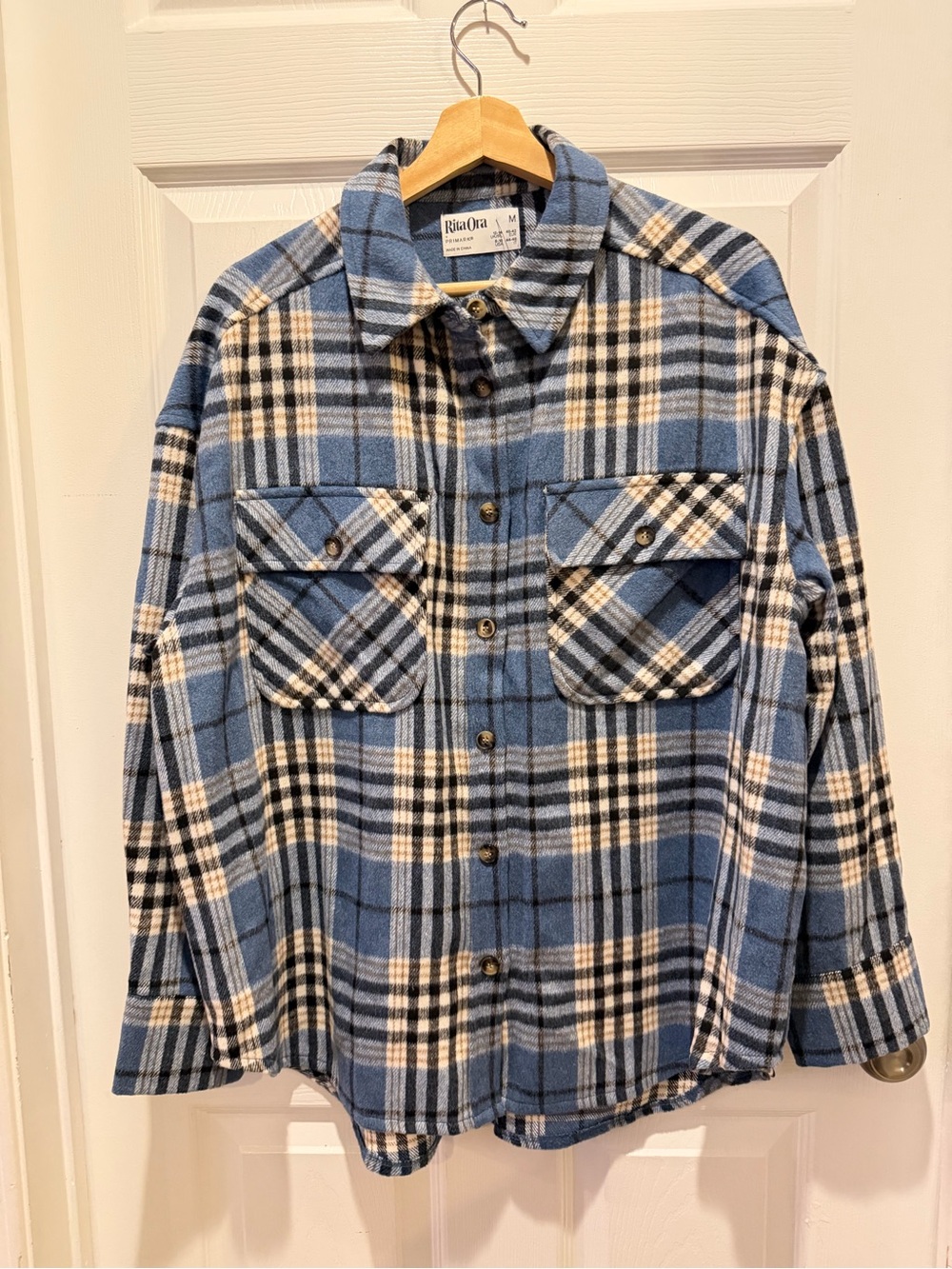 Rita Ora 90s Style Plaid Womens Button-Up Shirt Jacket